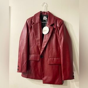 Princess Polly Faux Leather Burgundy Blazer